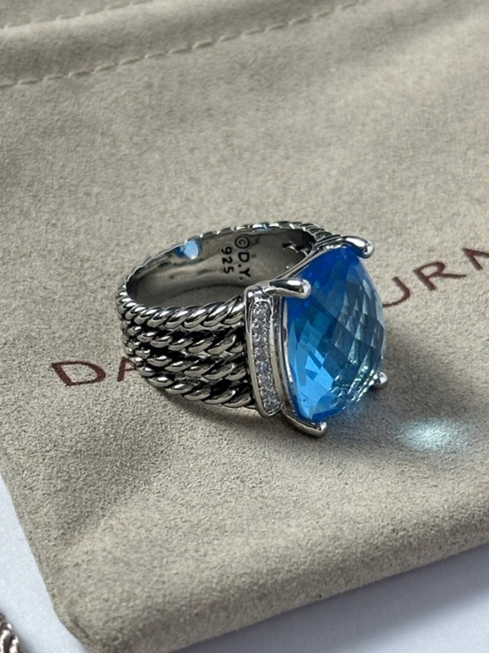 ✨ Authentic David Yurman Sterling Silver Ring with Blue Topaz & Pave ✨